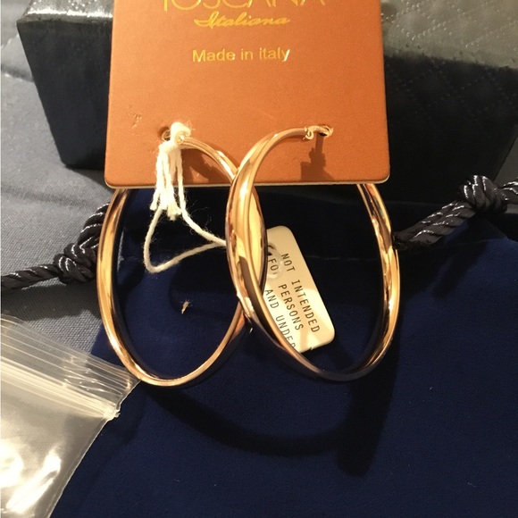 NWOT Toscana Italian 18k Gold Plated Large Hoop Earrings In Box - Picture 1 of 9